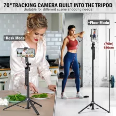 Trépied Auto Suivi Visage 360° avec Télécommande et Contrôle Gestuel, Compatible Android/iPhone, Selfie Stick Vlog