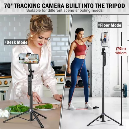 Trépied Auto Suivi Visage 360° avec Télécommande et Contrôle Gestuel, Compatible Android/iPhone, Selfie Stick Vlog