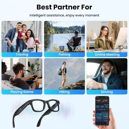 Lunettes Intelligentes Mingtawn AI 4K HDR Bluetooth Blue