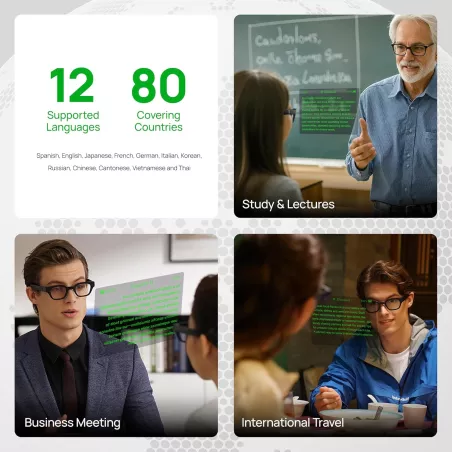 Lunettes intelligentes inmo GO avec affichage AR, prompteur invisible et traduction IA en 11 langues en temps réel