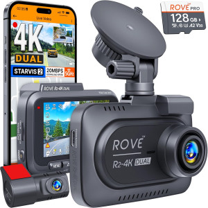 ROVE R2-4K Dual Dash Cam Front & Rear, 4K, 128GB Card, 5G WiFi
