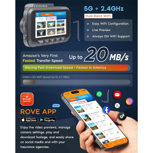 Caméra Dash ROVE R2-4K Dual 4K Front/Arrière + Carte 128GB