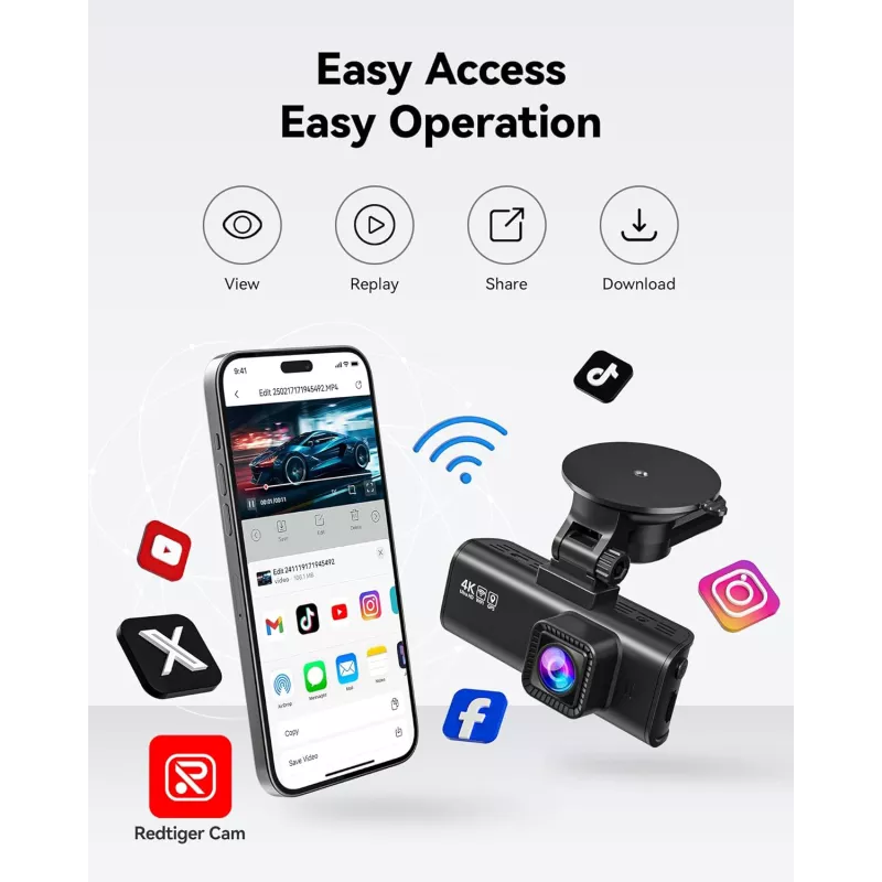 Caméra Dash REDTIGER 4K Avant-Arrière avec GPS et Wi-Fi