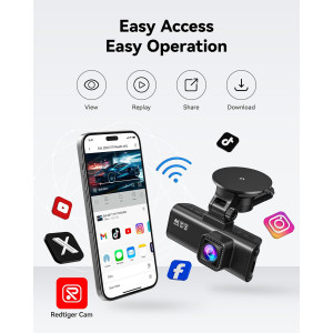 REDTIGER 4K Front Rear Dash Cam with Wi-Fi, GPS & 32GB Card Included