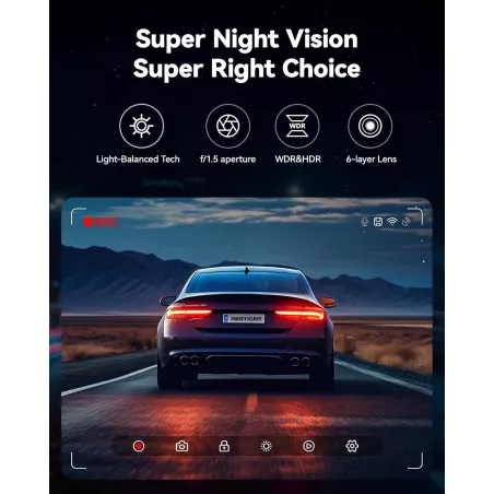 REDTIGER Dash Cam Front Rear 4K/2.5K Full HD, Carte 32GB, Wi-Fi GPS, Écran 3.16, Vision Nuit, 170° Angle