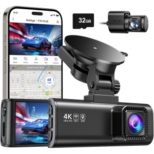 REDTIGER 4K Front Rear Dash Cam with Wi-Fi, GPS & 32GB Card Included