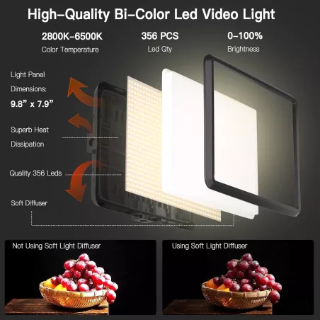 Kit Lumière Vidéo LED 2-Pack NiceVeedi Dimmable avec Trépied