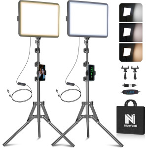 Kit Lumière Vidéo LED 2-Pack NiceVeedi Dimmable avec Trépied