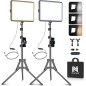 2-Pack NiceVeedi LED Video Light Kit, 2800-6500K Dimmable with Tripod & Phone Holder, 73 for Streaming & Recording
