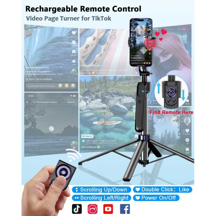Vlogging Kit for iPhone/Android – 63” Auto Face Tracking Tripod, Light, Wireless Mics & Remote for TikTok & YouTube