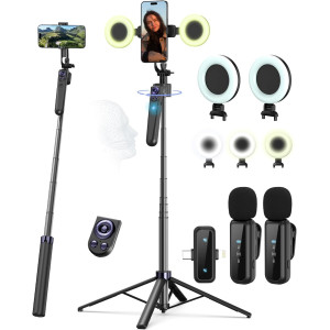Vlogging Kit for iPhone/Android with 63” Auto Face Tracking Tripod & Mic