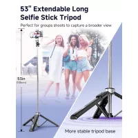Trépied Selfie 53'' avec Lumière, Télécommande, Clips Tout-en-1, Compatible iPhone & Android