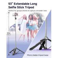 53 Selfie Stick Tripod with Light & Remote | Portable Phone Stand
