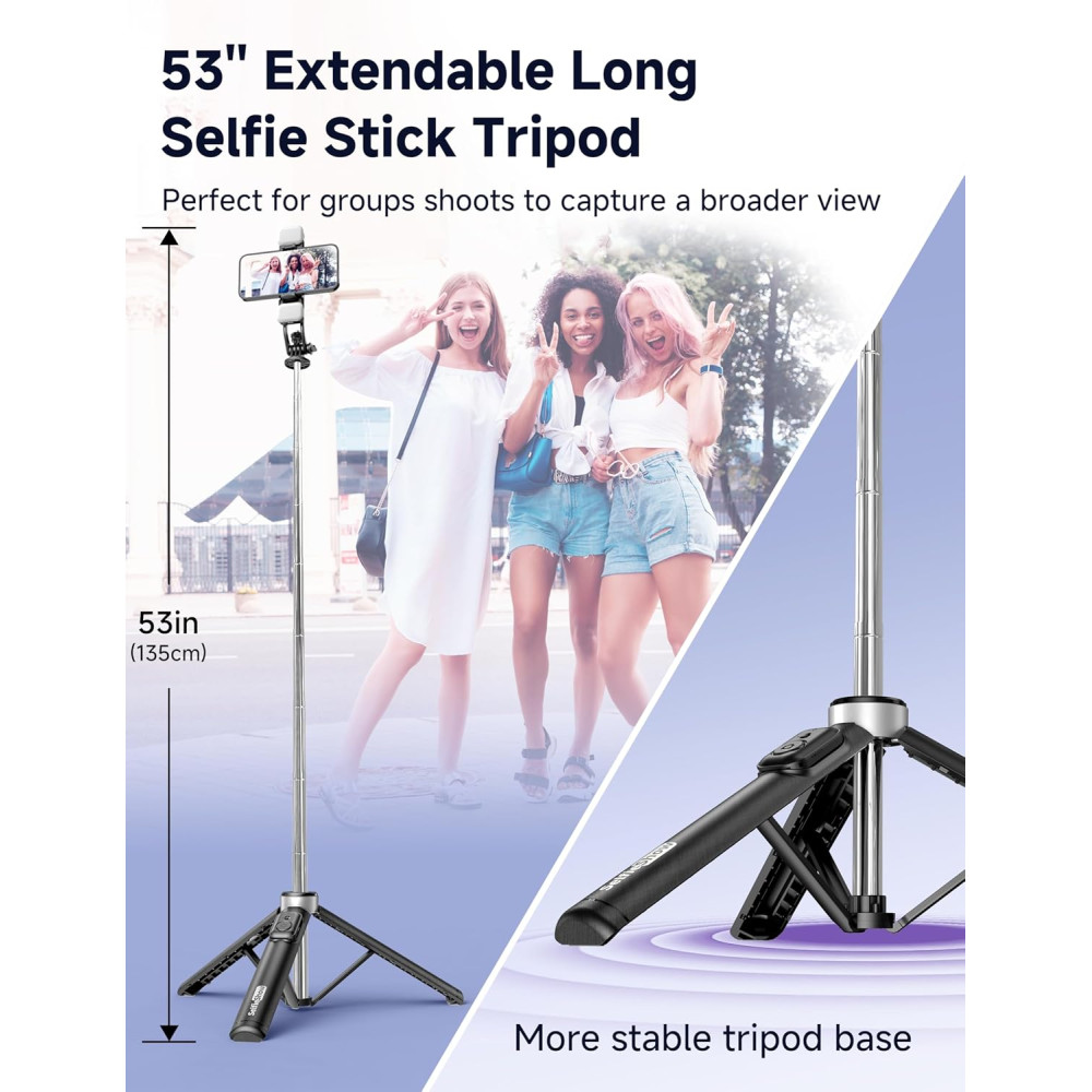 Selfie Stick Trépied 53'' avec Lumière et Télécommande
