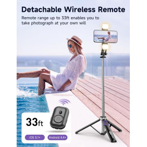 53 Selfie Stick Tripod with Light & Remote | Portable Phone Stand