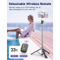 Trépied Selfie 53'' avec Lumière, Télécommande, Clips Tout-en-1, Compatible iPhone & Android