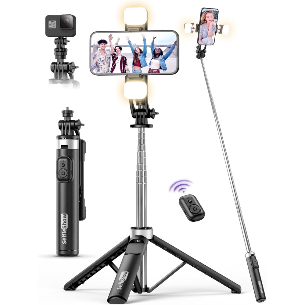 53 Selfie Stick Tripod with Light & Remote | Portable Phone Stand