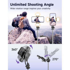 Selfie Stick Trépied 53'' avec Lumière et Télécommande