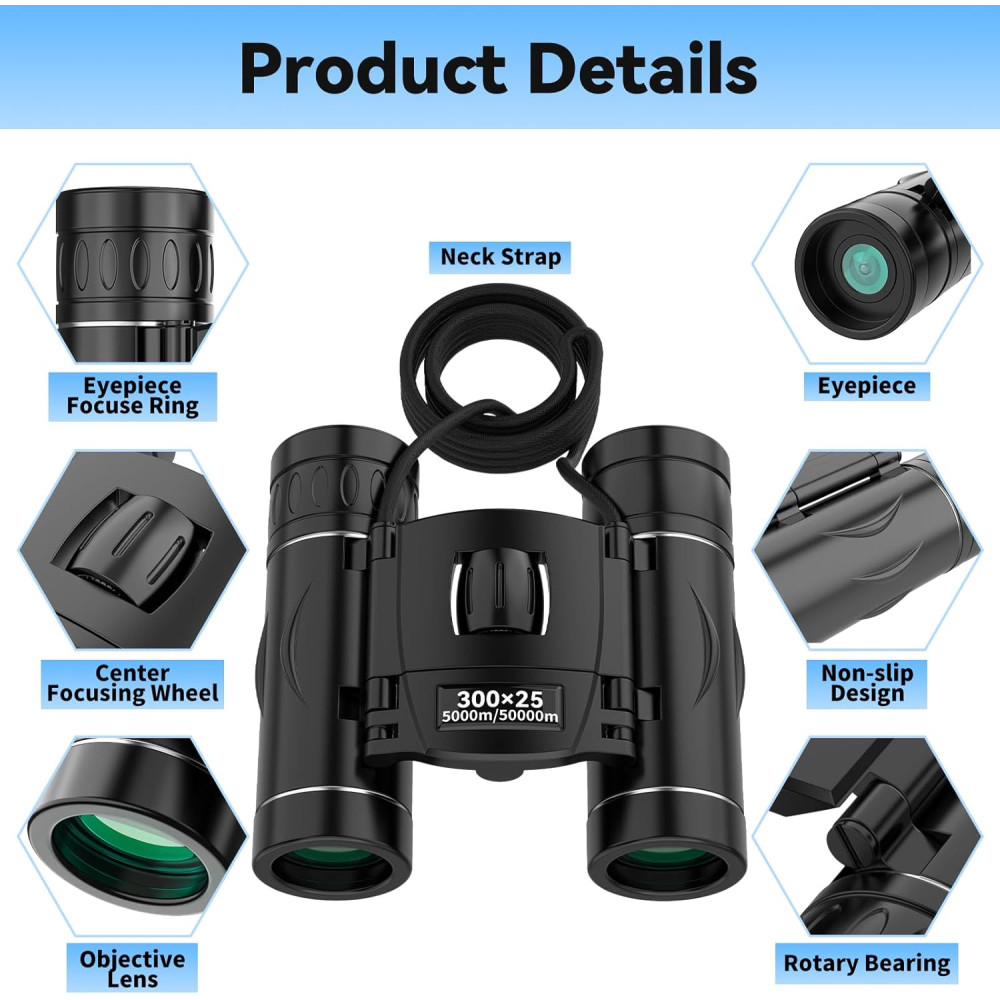 300x25 Mini Binoculars with Phone Adapter – Waterproof, Compact & High Powered