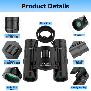 300x25 Mini Binoculars with Phone Adapter – Waterproof, Compact & High Powered