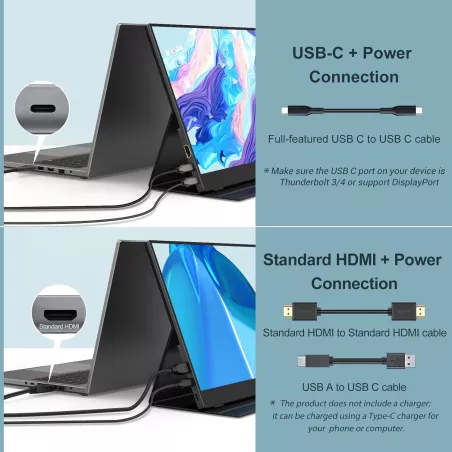 InnoView Écran Portable 15,6 FHD 1080P HDMI USB-C, Moniteur Secondaire avec Haut-parleurs et Housse