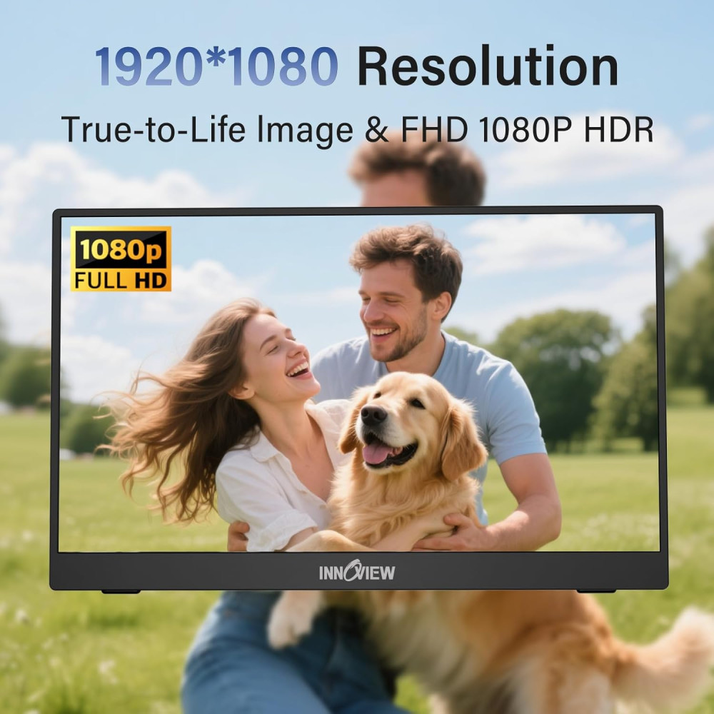 InnoView 15.6 FHD Portable Monitor - HDMI, USB-C, Built-in Speaker