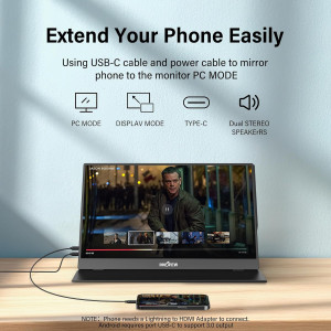 InnoView 15.6 FHD Portable Monitor - HDMI, USB-C, Built-in Speaker