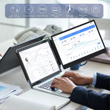 KEFEYA Écran Portable 14 FHD IPS USB-C/HDMI Dual Screen