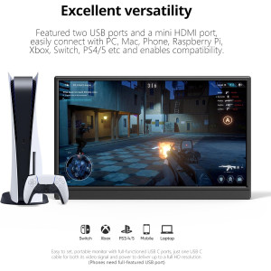 15.6 Portable 1080P USB-C HDMI Ultra-Slim Monitor for Gaming & Travel