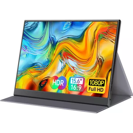 Écran Portable 15,6 1080P IPS Ultra-Mince USB-C HDMI, Moniteur Secondaire pour PC, Mac, Console