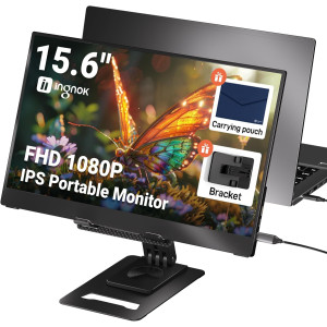Ingnok 15.6 FHD Portable Monitor – Ultra Slim, USB-C & Adjustable Stand