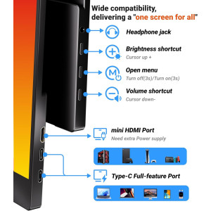 Ingnok 15.6 FHD Portable Monitor – Ultra Slim, USB-C & Adjustable Stand