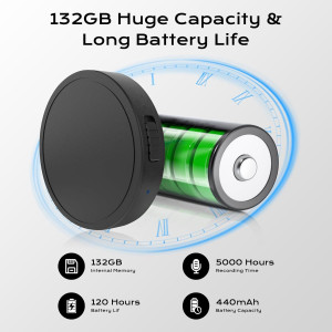 132G Voice Activated Recorder - 100H Portable Audio with AI Noise Reduction