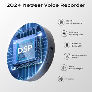 132G Voice Activated Recorder - 100H Portable Audio with AI Noise Reduction