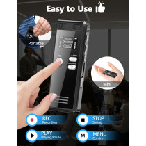 64GB Voice Activated Recorder with Playback – 4552Hrs HD Dual MIC Device