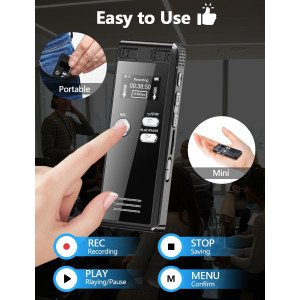 Enregistreur Vocal 64GB HD, 4552h, Double Micro, MP3, TF