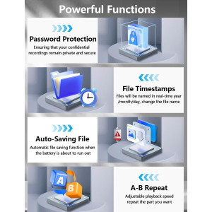 Enregistreur Vocal 64GB HD, 4552h, Double Micro, MP3, TF