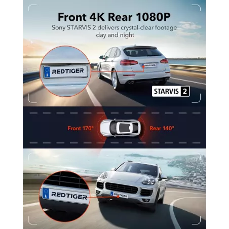 Caméra Tableau de Bord REDTIGER 4K Avant et Arrière GPS WiFi