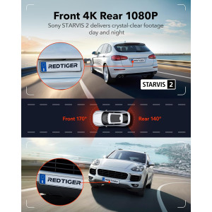 REDTIGER 4K Dash Cam F7N Touch Front & Rear with GPS, Night Vision