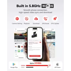 Caméra Tableau de Bord REDTIGER 4K Avant et Arrière GPS WiFi