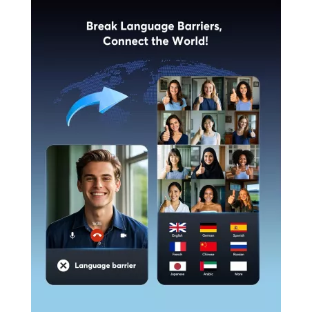 Écouteurs de Traduction AI 144 Langues, Traducteur Anglais-Espagnol, Appareil 3-en-1 avec Chargeur
