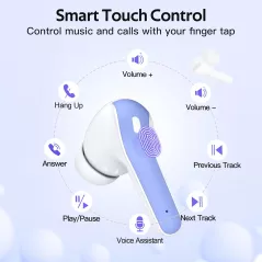 TAGRY Écouteurs Bluetooth Sans Fil 60H LED Affichage Recharge Sans Fil IPX5 Micro TV Smartphone PC Sport