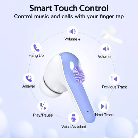TAGRY Écouteurs Bluetooth Sans Fil 60H LED Affichage Recharge Sans Fil IPX5 Micro TV Smartphone PC Sport