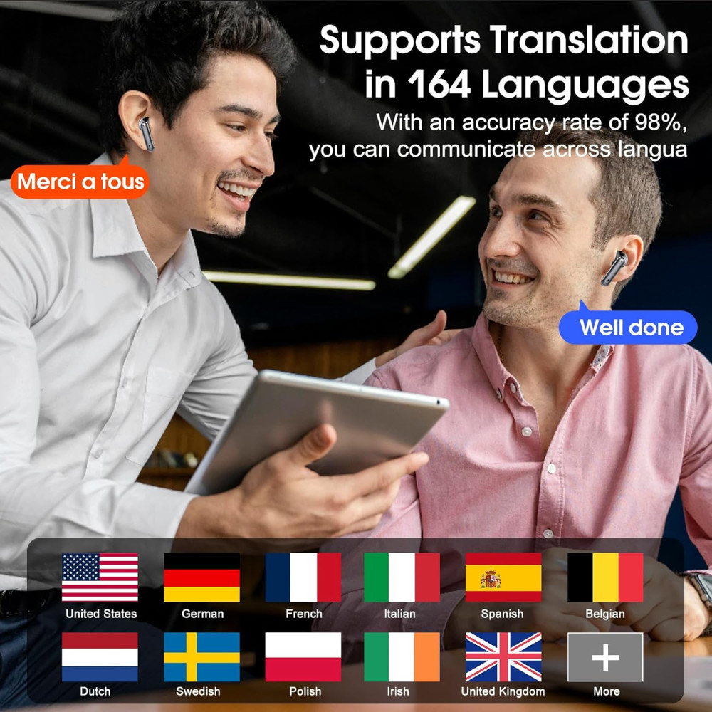 Real-Time AI Translation Earbuds – 3-in-1 Bluetooth 5.3, 164 Languages