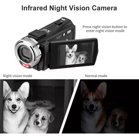 Caméra Caméscope ORDRO HDV-V12 1080P Vision Nocturne HD avec Carte 16Go et 2 Batteries