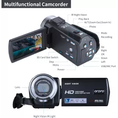 Caméra Vidéo HD ORDRO V12 1080P Vision Nocturne 16Go