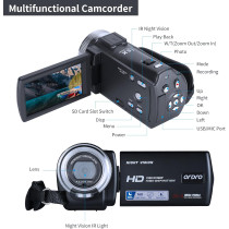 ORDRO HDV-V12 HD 1080P Camcorder with Night Vision & 16GB Memory Card