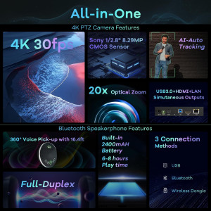 Caméra PTZ 4K TONGVEO 20x Zoom AI pour Réunion à Distance