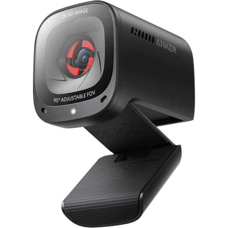 Anker PowerConf C200 Webcam 2K, Correction Lumineuse, Micros Anti-Bruit, Champ Ajustable, Cache Vie Privée