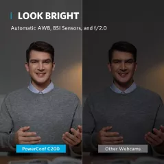 Anker PowerConf C200 Webcam 2K, Correction Lumineuse, Micros Anti-Bruit, Champ Ajustable, Cache Vie Privée